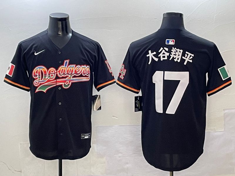 Men Los Angeles Dodgers 17 Ohtani Black rainbow 2025 Nike MLB Jersey style 415